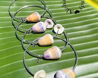 Purple Cone Shell Sterling Silver Bangle (Medium, 8", 12-gauge hand-hammered silver, purple cone shell)