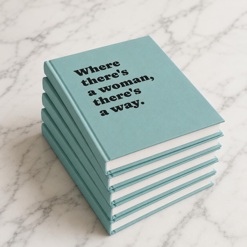 Custom Journal Gift for Women Empowerment Desk Accessory Manifestation Journal Girl Power Note Book Gratitude Journal Self Care Gift for Her. Stack of blue-green journals.