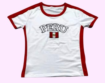 Vintage Peru Crop Top, 90's 2000's y2k Peru baby tee cropped T-shirt