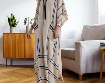 Linen Maxi Dress, Boho Kaftan, Flowy Summer Resort Wear