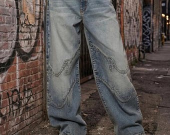 Vaqueros holgados estilo Y2K para mujer, estilo streetwear de pierna ancha y extragrande, cintura baja y estilo vintage.