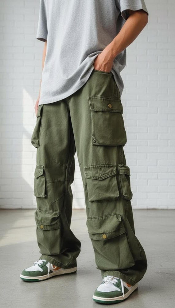 Multi Pocket Cargo Pants, Y2K Baggy Streetwear Style, Loose Wide