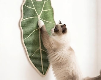 Sisalkatzenkratzbaum | Wand befestigter Katzenkratzpolster | Tropische Blattkatzen Kratzmatte | Indoor Katze Bereicherung | Modernes Haustier Dekor