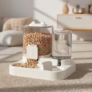 Schwerkraft Fressnapf mit Wasserspender | Futterbehälter für Katzen und Hunde mit großer Kapazität | Selbst fütternde Welpen-Kätzchen-Futterstation