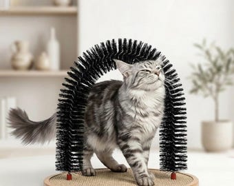 Arco de aseo para gatos / Aseo automático con cepillo de masaje y rascador / Juguete para gatos de interior para el cuidado del pelo