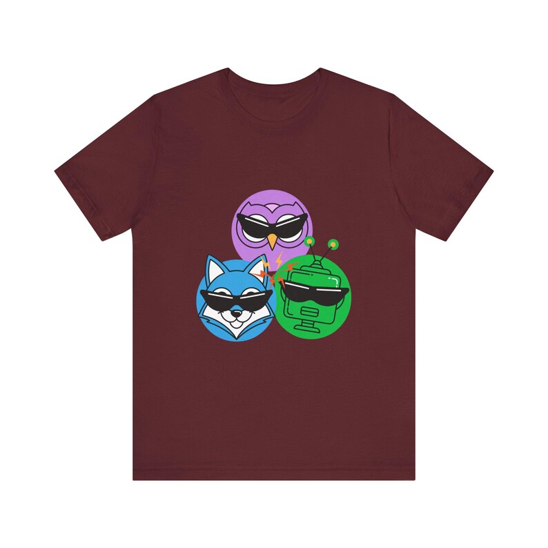 AI Comedy Mascot Trio FunnyFlash T-Shirt, Blind Judge Triptych 04, Official Nerd Humor Graphic Tee image 12