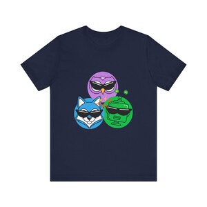 AI Comedy Mascot Trio FunnyFlash T-Shirt, Blind Judge Triptych 04, Official Nerd Humor Graphic Tee image 11