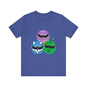 AI Comedy Mascot Trio FunnyFlash T-Shirt, Blind Judge Triptych 04, Official Nerd Humor Graphic Tee image 8