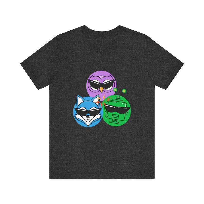AI Comedy Mascot Trio FunnyFlash T-Shirt, Blind Judge Triptych 04, Official Nerd Humor Graphic Tee image 9