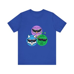 AI Comedy Mascot Trio FunnyFlash T-Shirt, Blind Judge Triptych 04, Official Nerd Humor Graphic Tee image 7