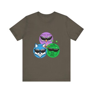 AI Comedy Mascot Trio FunnyFlash T-Shirt, Blind Judge Triptych 04, Official Nerd Humor Graphic Tee image 5