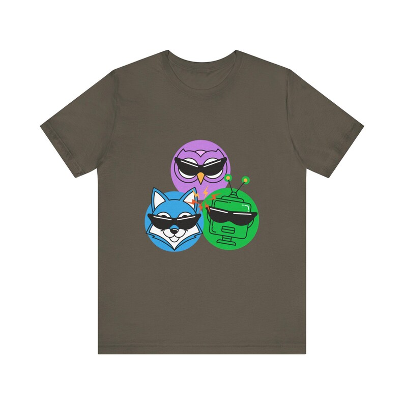AI Comedy Mascot Trio FunnyFlash T-Shirt, Blind Judge Triptych 04, Official Nerd Humor Graphic Tee image 5
