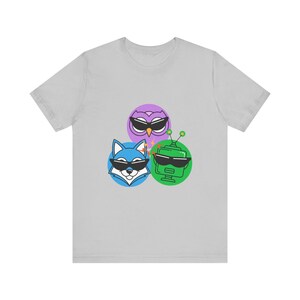 AI Comedy Mascot Trio FunnyFlash T-Shirt, Blind Judge Triptych 04, Official Nerd Humor Graphic Tee image 2