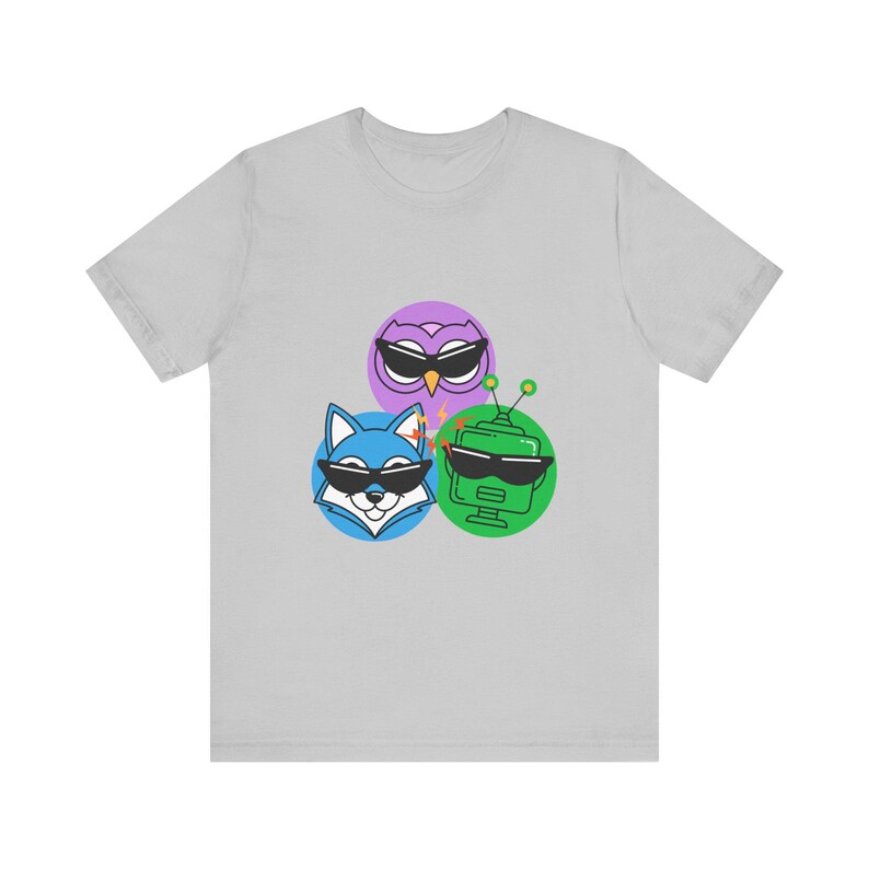 AI Comedy Mascot Trio FunnyFlash T-Shirt, Blind Judge Triptych 04, Official Nerd Humor Graphic Tee image 2