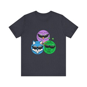 AI Comedy Mascot Trio FunnyFlash T-Shirt, Blind Judge Triptych 04, Official Nerd Humor Graphic Tee image 10