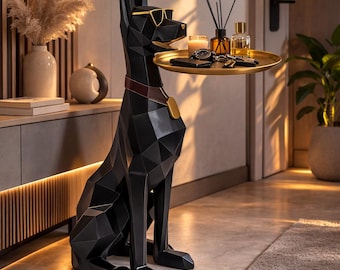 Statua geometrica del maggiordomo del cane, portavassoio moderno, scultura, arredamento di lusso per la casa, organizer per ingresso, statua di cane contemporanea, portachiavi, decorazione regalo