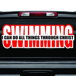 Sticker natation - Je peux tout par le Christ, Philippiens 4:13 Sticker