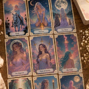 Mondlicht & Magie Tarot Deck | 78 Druckbare Tarotkarten + Interaktive Anleitungsbibliothek + ITOC App Import | Digitaler Download