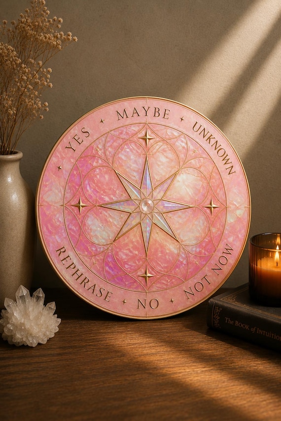Rose Opal Pendulum Board | Celestial Altar Decor, Divination Tool (4" Diameter)