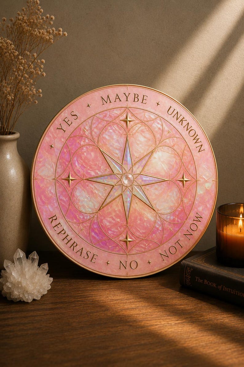 Pendelbrett im Opal-Stil mit rosa Rosenmotiv | Wahrsageinstrument aus Keramik | 10 cm Durchmesser Bild 1