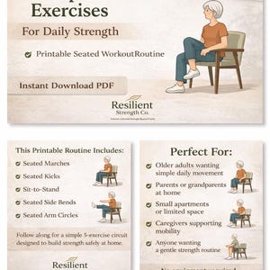 Sitzendes Kraftzirkel Workout Druckbares PDF | Stuhlübungen für Senioren (Digitaler Download)