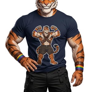 Gay Pride Tiger Bara Comic Art T-Shirt Furry Gift