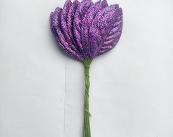 Hojas de ramillete moradas con purpurina – Materiales para manualidades de arreglos florales