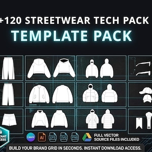 120 Streetwear Vector Mockup Bundle and Clothing Brand Tech Packs
