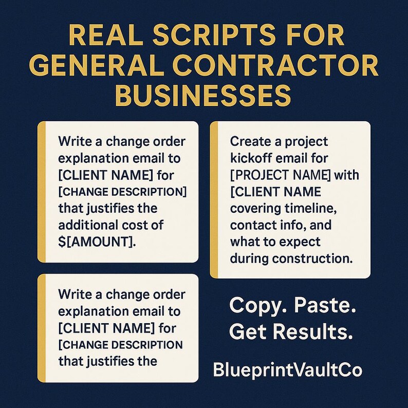 General Contractor AI Toolkit | 200 Fill-in Scripts, Templates (instant ...