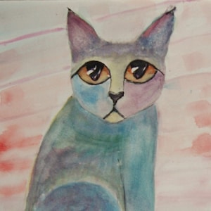Berry Loo. Cat Pack Rescue Series. Original Watercolor.  Free World Ship.