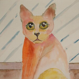 Dungaree. Cat Pack Rescue Series. Original Watercolor. Free World Ship.