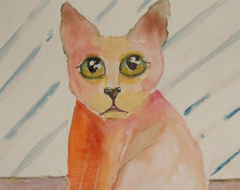 Dungaree. Cat Pack Rescue Series. Original Watercolor. Free World Ship.