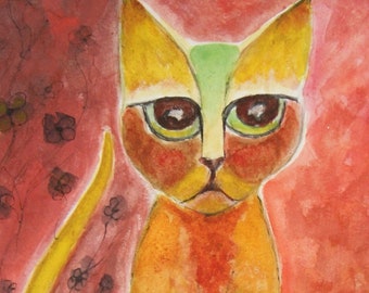 PAPRIKA. Cat Pack Rescue Series. Original Watercolor. Free World Shipping