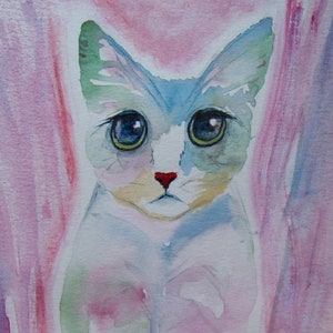 CLOUDY. Cat Pack Rescue Series, Watercolor. Free World Ship.