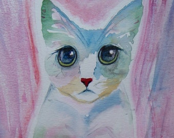 CLOUDY. Cat Pack Rescue Series, Watercolor. Free World Ship.