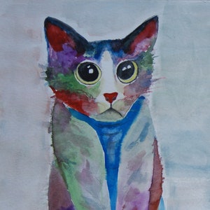 FRAIDY-CAT. Cat Pack Rescue Series. Original Watercolor. Free World Shipping
