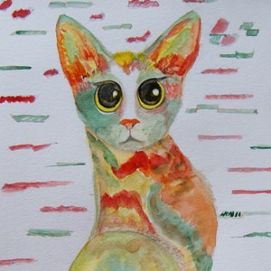 SUGER CANE. Cat Pack Rescue Series. Original Watercolor. Free World Ship.