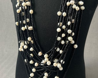 Estate Multi Bead Necklace. Natural Pearls. 15 Strands. c1970 Free World Ship.