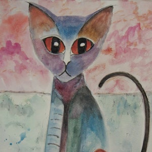 MiniApolis. Cat Pack Rescue Series. Original Watercolor. Free World Shipping.