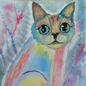 Valentine. Cat Pack Rescue Series. Original Watercolor. Free World Shipping.