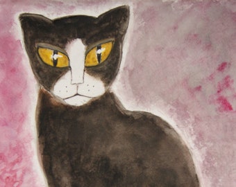 HOLLIGAN. Cat Pack Rescue Series. Original Watercolor & Ink. Free World Shipping