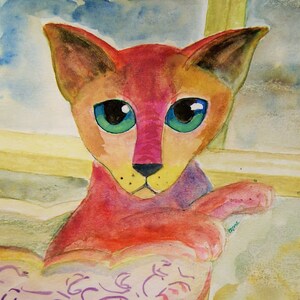 SOPHIE, Cat Pack Rescue Series. Original Watercolor. Free Worldwide Ship.