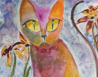 BENNY. Cat Pack Rescue Series.  Original Watercolor. Free Worldwide Shipping