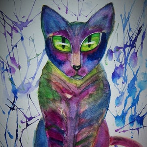 WALTER. Cat Pack Rescue Series. Original Watercolor. Free World Ship.