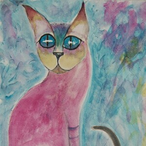 STRAWBERRY. Cat Pack Rescue Series. Original Watercolor. Free World Ship.