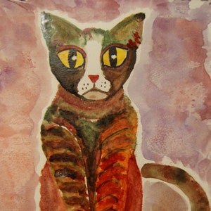 TEDDY. Cat Pack Rescue Series. Original Watercolor.  Free Worldwide Ship.