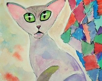 PLATO. Cat Pack Rescue Series. Original Watercolor. Free World Ship