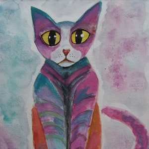 Cat Pack Rescue Series. BELLA. Original Watercolor. Free World Shipping