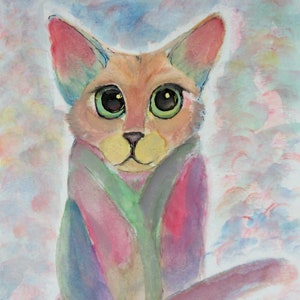 JELLY BEAN.  Cat Pack Rescue Series. Original Watercolor. Free World Ship.