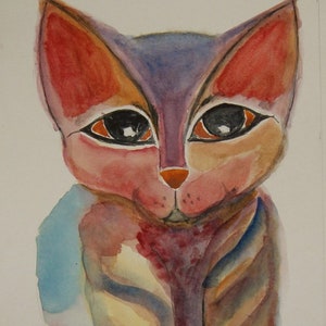 ROSIE.  Cat Pack Rescue Series. Original Watercolor. Free Worldwide Ship